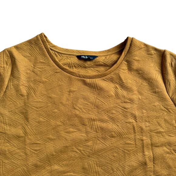 Ulla Popken Plus Crew Neck 3/4 Sleeve Mustard Quilted Design Sweatshirt - 28/30 - Picture 3 of 10